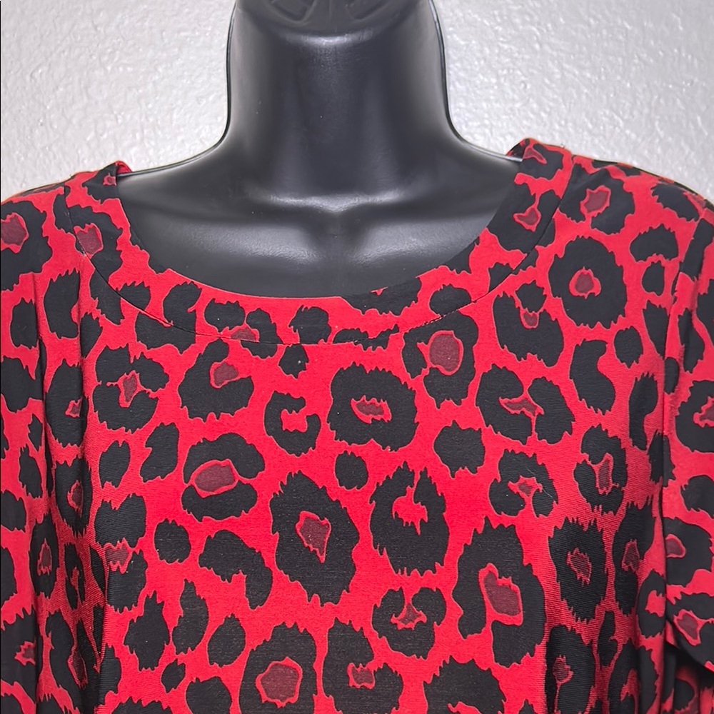 Anne Klein Red and Black Patterned Blouse - Picture 3 of 7